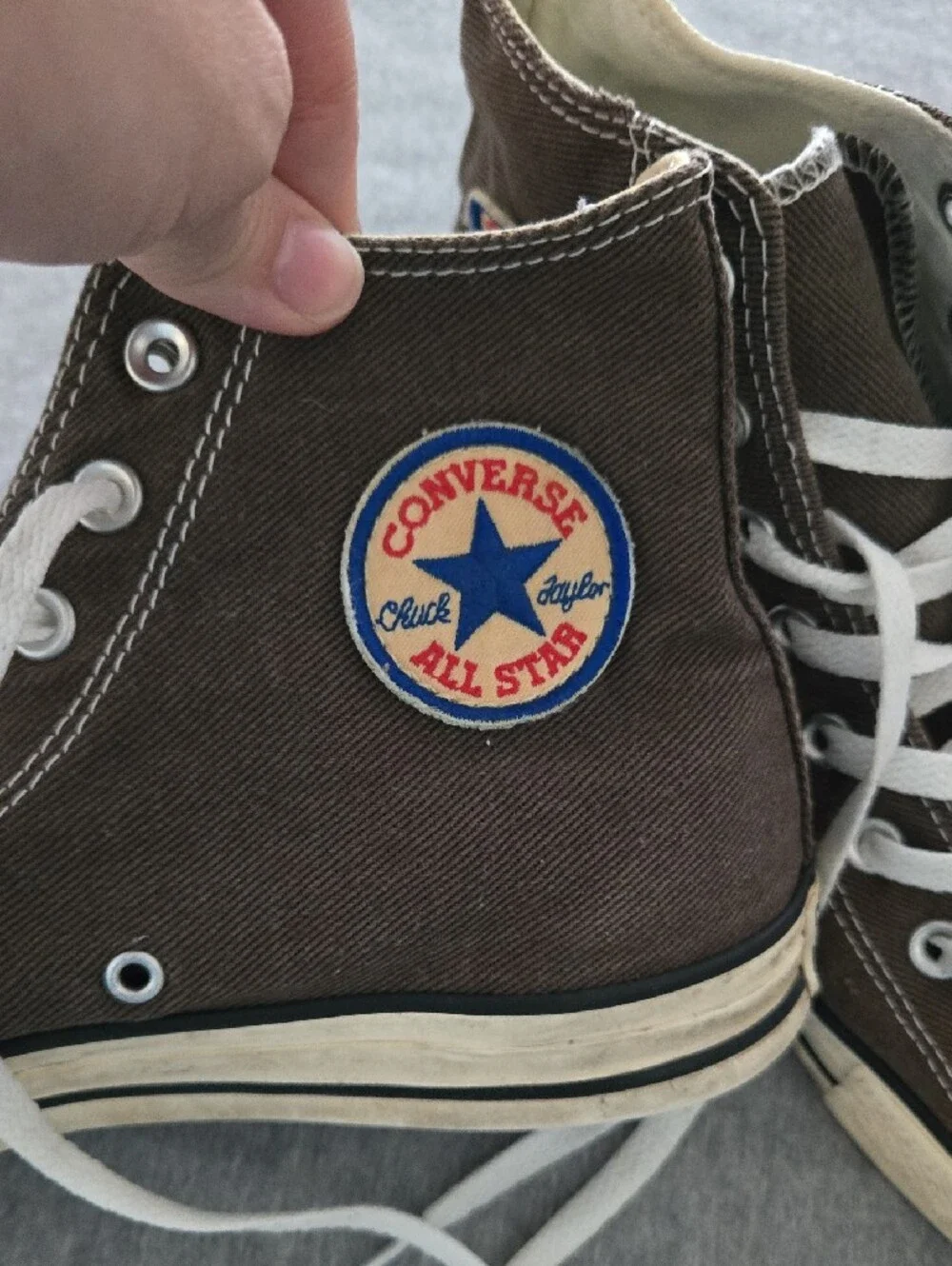 Men's High-Top Canvas Sneakers in Brown with White Laces